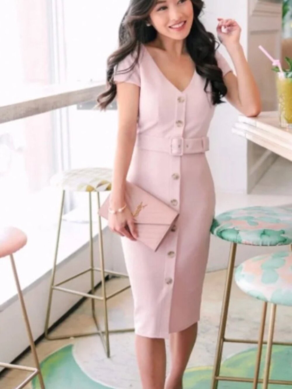 EXPRESS belted button up dress XS